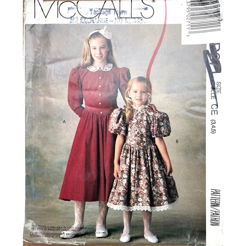 McCalls Sewing Pattern P271 Girls Size 3-5 Dress Vintage 90s Uncut FF